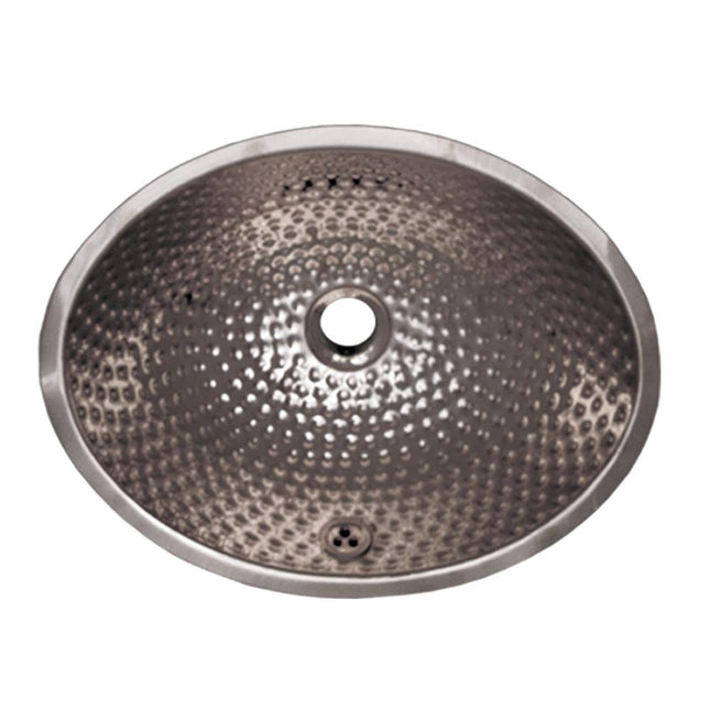 Whitehaus Decorative Oval Ball Pein Hammered Textured Undermount Basin With Overflow And A 1 1/4" Center Drain - WH608ABM Whitehaus