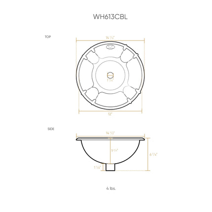 Whitehaus Decorative Round Fluted Design Drop-In Basin With Overflow And A 1 1/4" Center Drain - WH613CBL Whitehaus