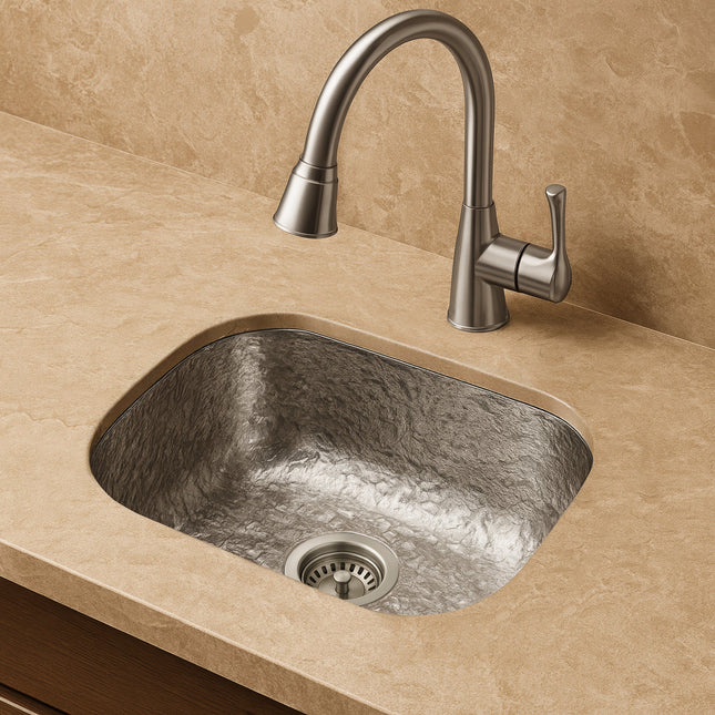 Whitehaus Rectangular Undermount Entertainment/Prep Sink With A Hammered Texture Surface - WH690ABB Whitehaus