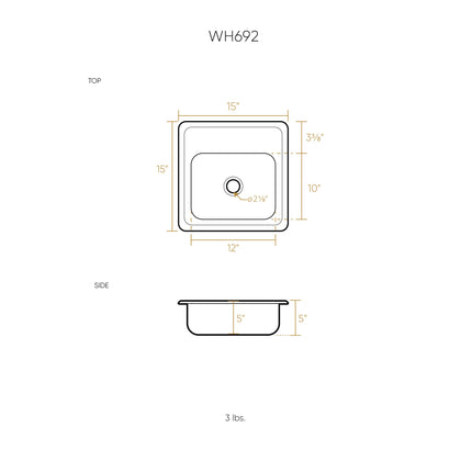 Whitehaus Decorative Square Drop-In Entertainment/Prep Sink With A Smooth Surface - WH692ABL Whitehaus