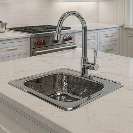 Whitehaus Decorative Square Drop-In Sink With A Hammered Texture Bowl And Mirrored Finish Ledge - WH692ABB Whitehaus