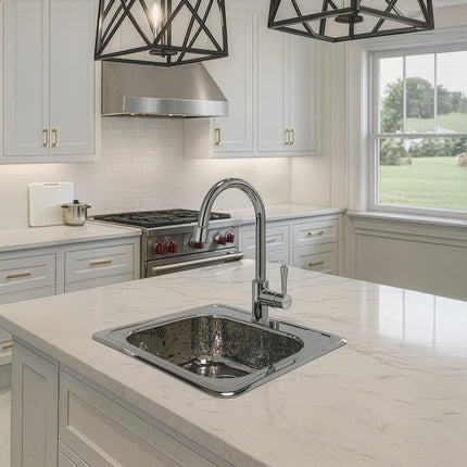 Whitehaus Decorative Square Drop-In Sink With A Hammered Texture Bowl And Mirrored Finish Ledge - WH692ABB Whitehaus