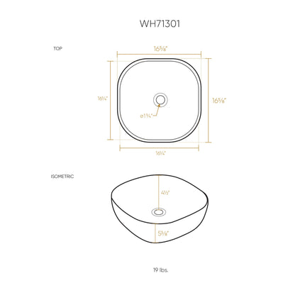 Whitehaus Isabella Plus Collection Square Above Mount Basin With Center Drain - WH71301 Whitehaus