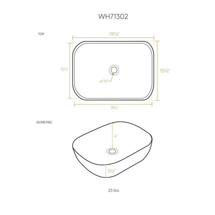 Whitehaus Isabella Plus Collection Rectangular Above Mount Basin With Center Drain - WH71302-F12 Whitehaus