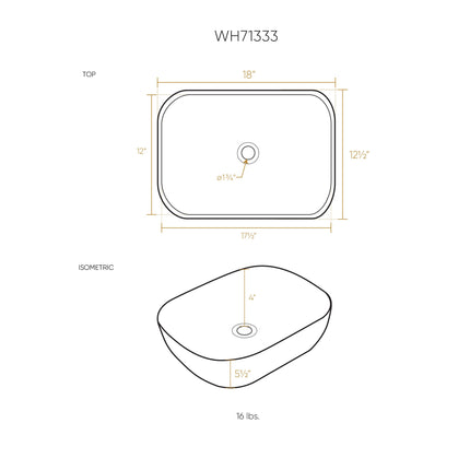 Whitehaus Isabella Plus Collection Rectangular Above Mount Basin With Center Drain - WH71333 Whitehaus