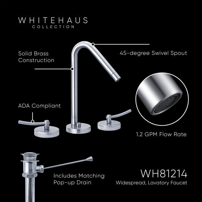 Whitehaus Metrohaus Lavatory Widespread Faucet With 45-Degree Swivel Spout, Pop-Up Waste And Lever Handles - WH81214-C Whitehaus