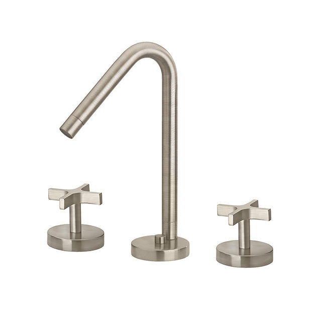 Whitehaus Metrohaus Lavatory Widespread Faucet With 45-Degree Swivel Spout And Pop-Up Waste With Cross Handles - WH832148-BN Whitehaus
