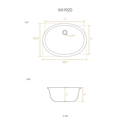 Whitehaus Decorative Oval Hammered Textured Undermount Basin With Overflow And A 1 1/4" Rear Center Drain - WH920ABB Whitehaus