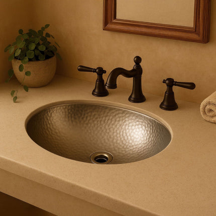 Whitehaus Decorative Oval Hammered Textured Undermount Basin With Overflow And A 1 1/4" Rear Center Drain - WH920ABB Whitehaus
