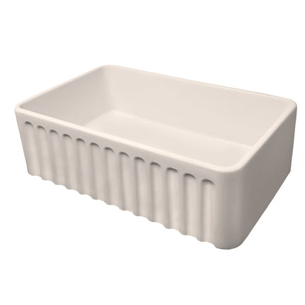 Whitehaus Farmhaus Fireclay Reversible Sink With A Gothichaus Swirl Design Front Apron On One Side - WHFLGO3018-BISCUIT Whitehaus