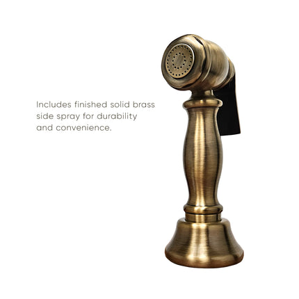 Whitehaus Vintage III Plus Bridge Faucet With Long Traditional Swivel Spout, Cross Handles And Solid Brass Side Spray - WHKBTCR3-9201-NT-AB Whitehaus