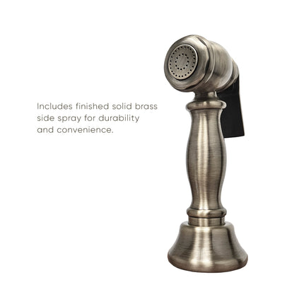 Whitehaus Vintage III Plus Bridge Faucet With Long Traditional Swivel Spout, Cross Handles And Solid Brass Side Spray - WHKBTCR3-9201-NT-BN Whitehaus