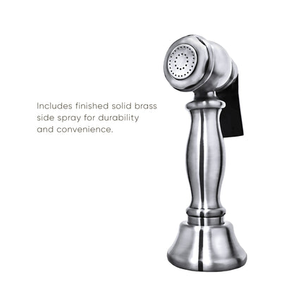 Whitehaus Vintage III Plus Bridge Faucet With Long Traditional Swivel Spout, Lever Handles And Solid Brass Side Spray - WHKBTLV3-9201-NT-C Whitehaus