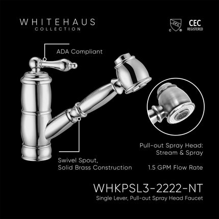 Whitehaus Vintage Iii Plus Single Hole, Single Lever Faucet With A Pull-Out Spray Head - WHKPSL3-2222-NT-C Whitehaus
