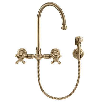 Whitehaus Vintage Iii Plus Wall Mount Faucet With A Long Gooseneck Swivel Spout - WHKWCR3-9301-NT-AB Whitehaus
