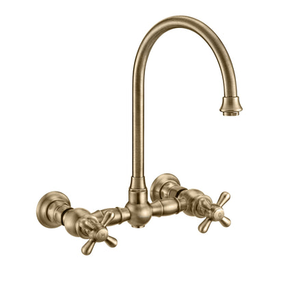 Whitehaus Vintage Iii Plus Wall Mount Faucet With A Long Gooseneck Swivel Spout - WHKWCR3-9301-NT-AB Whitehaus