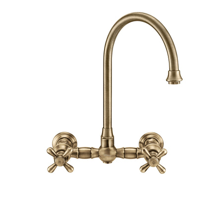 Whitehaus Vintage Iii Plus Wall Mount Faucet With A Long Gooseneck Swivel Spout - WHKWCR3-9301-NT-AB Whitehaus