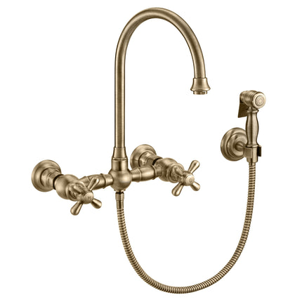 Whitehaus Vintage Iii Plus Wall Mount Faucet With A Long Gooseneck Swivel Spout - WHKWCR3-9301-NT-AB Whitehaus