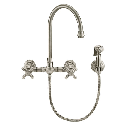 Whitehaus Vintage Iii Plus Wall Mount Faucet With A Long Gooseneck Swivel Spout - WHKWCR3-9301-NT-BN Whitehaus