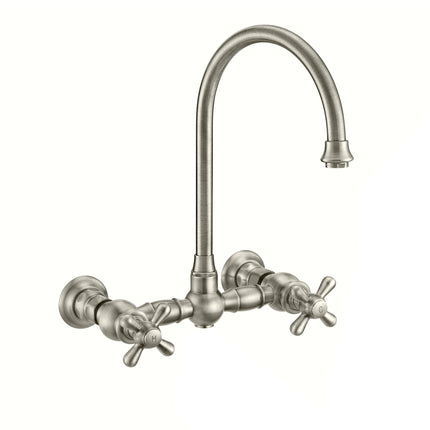 Whitehaus Vintage Iii Plus Wall Mount Faucet With A Long Gooseneck Swivel Spout - WHKWCR3-9301-NT-BN Whitehaus