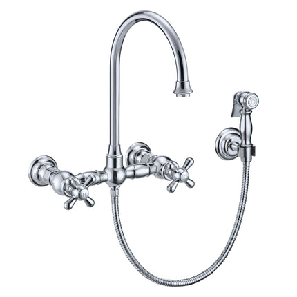 Whitehaus Vintage Iii Plus Wall Mount Faucet With A Long Gooseneck Swivel Spout - WHKWCR3-9301-NT-C Whitehaus