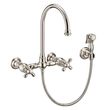 Whitehaus Vintage Iii Plus Wall Mount Faucet With A Long Gooseneck Swivel Spout - WHKWCR3-9301-NT-PN Whitehaus