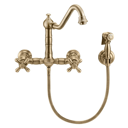 Whitehaus Vintage Iii Plus Wall Mount Faucet With A Long Gooseneck Swivel Spout - WHKWCR3-9402-NT-AB Whitehaus