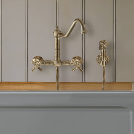 Whitehaus Vintage Iii Plus Wall Mount Faucet With A Long Gooseneck Swivel Spout - WHKWCR3-9402-NT-AB Whitehaus