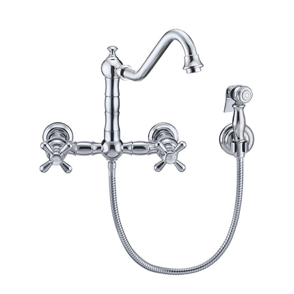 Whitehaus Vintage Iii Plus Wall Mount Faucet With A Long Gooseneck Swivel Spout - WHKWCR3-9402-NT-C Whitehaus