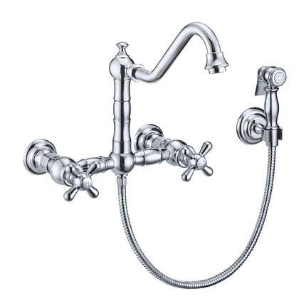 Whitehaus Vintage Iii Plus Wall Mount Faucet With A Long Gooseneck Swivel Spout - WHKWCR3-9402-NT-C Whitehaus