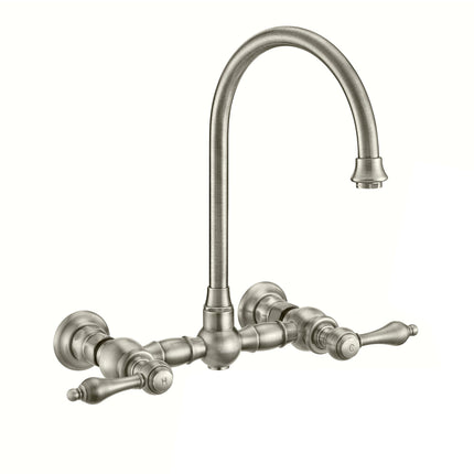 Whitehaus Vintage Iii Plus Wall Mount Faucet With A Long Gooseneck Swivel Spout - WHKWLV3-9301-NT-BN Whitehaus