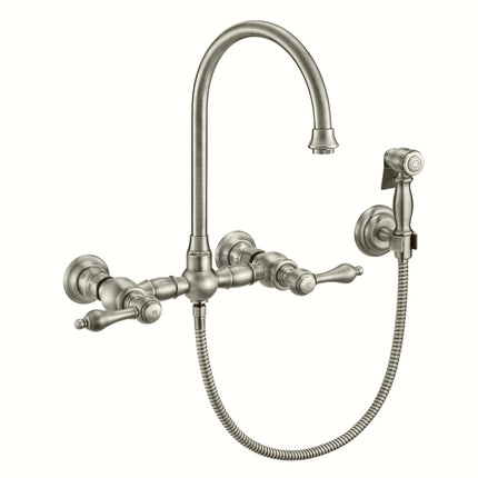 Whitehaus Vintage Iii Plus Wall Mount Faucet With A Long Gooseneck Swivel Spout - WHKWLV3-9301-NT-BN Whitehaus