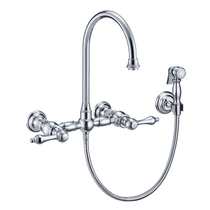 Whitehaus Vintage Iii Plus Wall Mount Faucet With A Long Gooseneck Swivel Spout - WHKWLV3-9301-NT-C Whitehaus