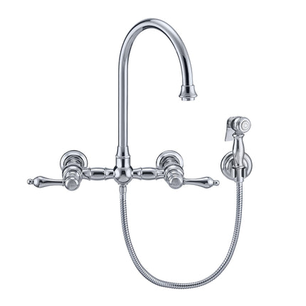 Whitehaus Vintage Iii Plus Wall Mount Faucet With A Long Gooseneck Swivel Spout - WHKWLV3-9301-NT-C Whitehaus