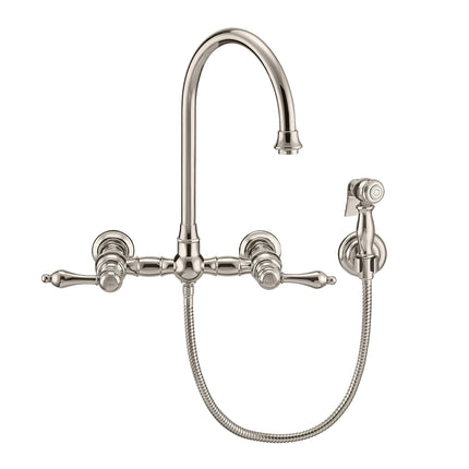 Whitehaus Vintage Iii Plus Wall Mount Faucet With A Long Gooseneck Swivel Spout - WHKWLV3-9301-NT-PN Whitehaus