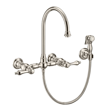 Whitehaus Vintage Iii Plus Wall Mount Faucet With A Long Gooseneck Swivel Spout - WHKWLV3-9301-NT-PN Whitehaus
