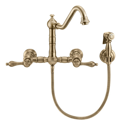 Whitehaus Vintage Iii Plus Wall Mount Faucet With A Long Gooseneck Swivel Spout - WHKWLV3-9402-NT-AB Whitehaus