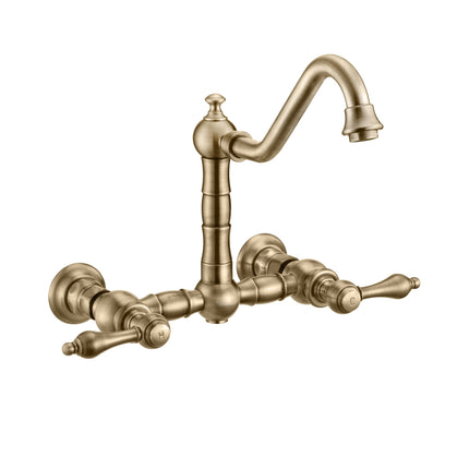 Whitehaus Vintage Iii Plus Wall Mount Faucet With A Long Gooseneck Swivel Spout - WHKWLV3-9402-NT-AB Whitehaus