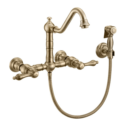Whitehaus Vintage Iii Plus Wall Mount Faucet With A Long Gooseneck Swivel Spout - WHKWLV3-9402-NT-AB Whitehaus