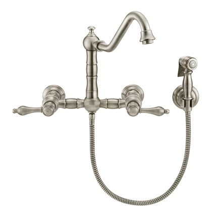 Whitehaus Vintage Iii Plus Wall Mount Faucet With A Long Gooseneck Swivel Spout - WHKWLV3-9402-NT-BN Whitehaus