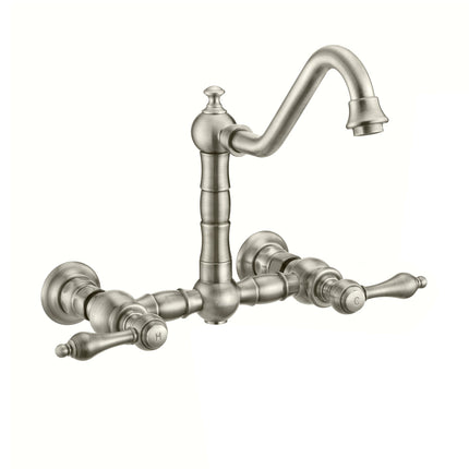 Whitehaus Vintage Iii Plus Wall Mount Faucet With A Long Gooseneck Swivel Spout - WHKWLV3-9402-NT-BN Whitehaus
