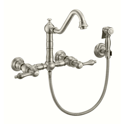Whitehaus Vintage Iii Plus Wall Mount Faucet With A Long Gooseneck Swivel Spout - WHKWLV3-9402-NT-BN Whitehaus