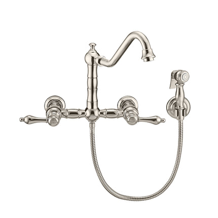 Whitehaus Vintage Iii Plus Wall Mount Faucet With A Long Gooseneck Swivel Spout - WHKWLV3-9402-NT-PN Whitehaus