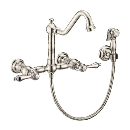 Whitehaus Vintage Iii Plus Wall Mount Faucet With A Long Gooseneck Swivel Spout - WHKWLV3-9402-NT-PN Whitehaus