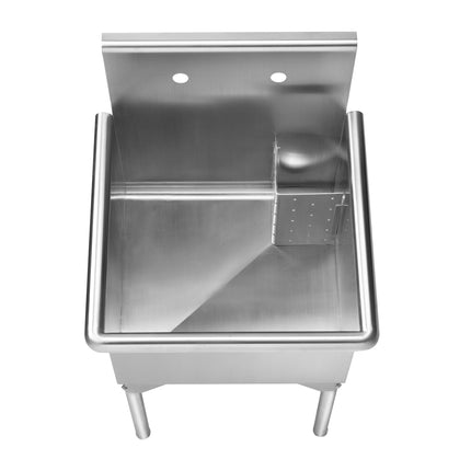 Whitehaus Pearlhaus Brushed Stainless Steel Small Square, Single Bowl Commerical Freestanding Utility Sink - WHLS2020-NP Whitehaus