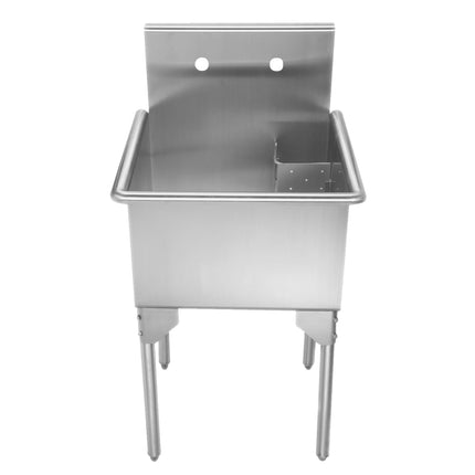 Whitehaus Pearlhaus Brushed Stainless Steel Small Square, Single Bowl Commerical Freestanding Utility Sink - WHLS2020-NP Whitehaus