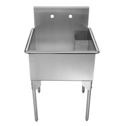 Whitehaus Pearlhaus Brushed Stainless Steel Square, Single Bowl Commerical Freestanding Utility Sink - WHLS2424-NP Whitehaus