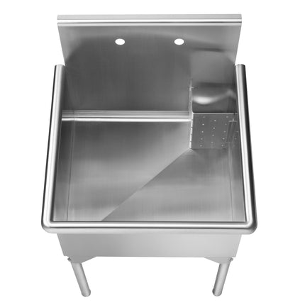 Whitehaus Pearlhaus Brushed Stainless Steel Square, Single Bowl Commerical Freestanding Utility Sink - WHLS2424-NP Whitehaus