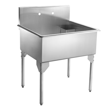 Whitehaus Pearlhaus Brushed Stainless Steel Single Bowl Commerical Freestanding Utility Sink - WHLS3024-NP Whitehaus