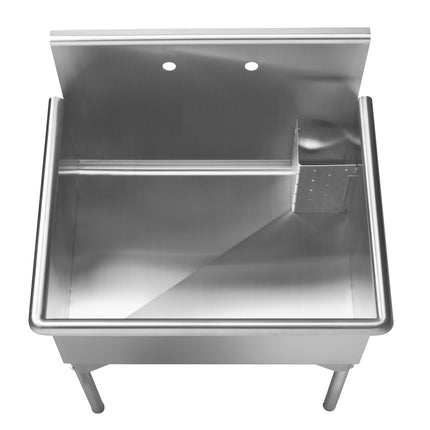 Whitehaus Pearlhaus Brushed Stainless Steel Single Bowl Commerical Freestanding Utility Sink - WHLS3024-NP Whitehaus